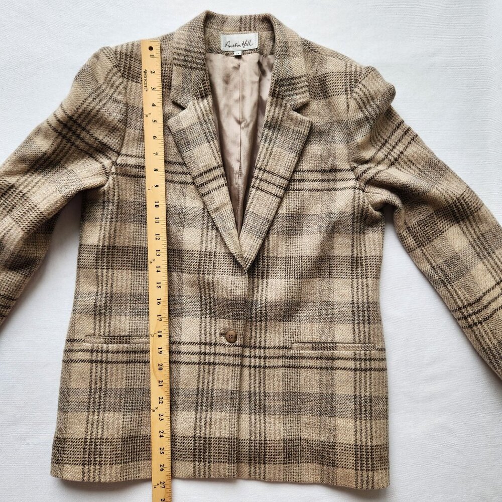 Austin Hill Beige Brown Plaid 100% Wool Blazer Jacket Preppy Winter Work Office - Picture 12 of 12